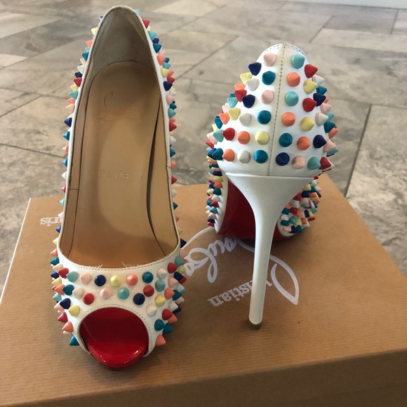 Louboutin size 37 multi colored spiked heels - Picture 3 of 6